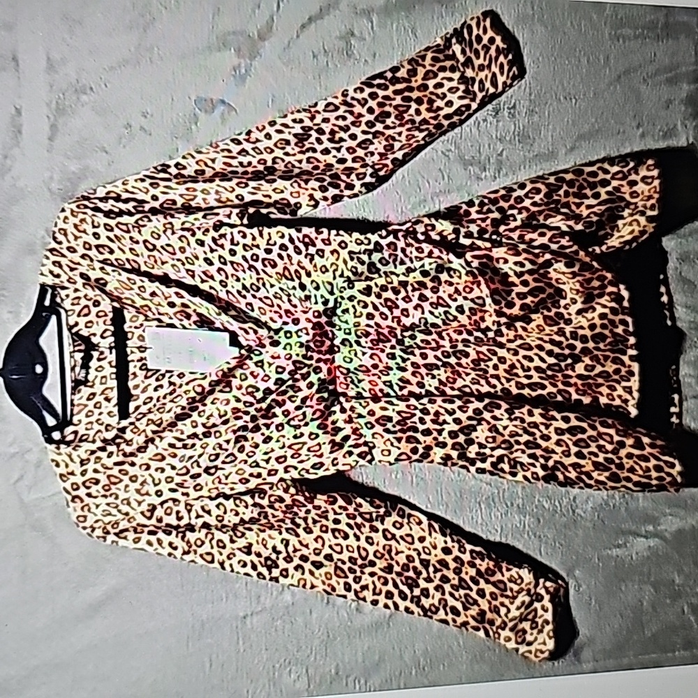 Zara Mini Dress Womens Medium Leopard Cheetah Animal Print Long Sleeve Satin